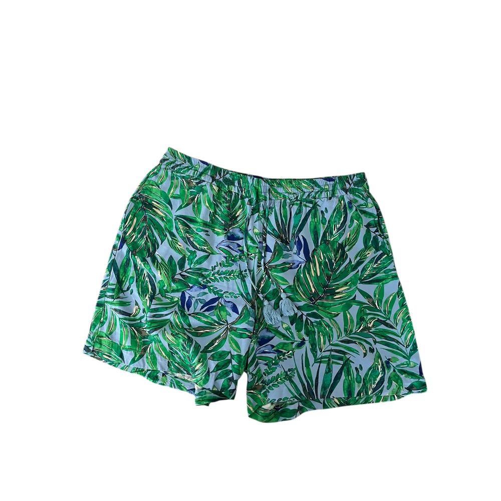 J Jill Green Tropical Floral Print Pull On Shorts with Tassel Tie Size Medium